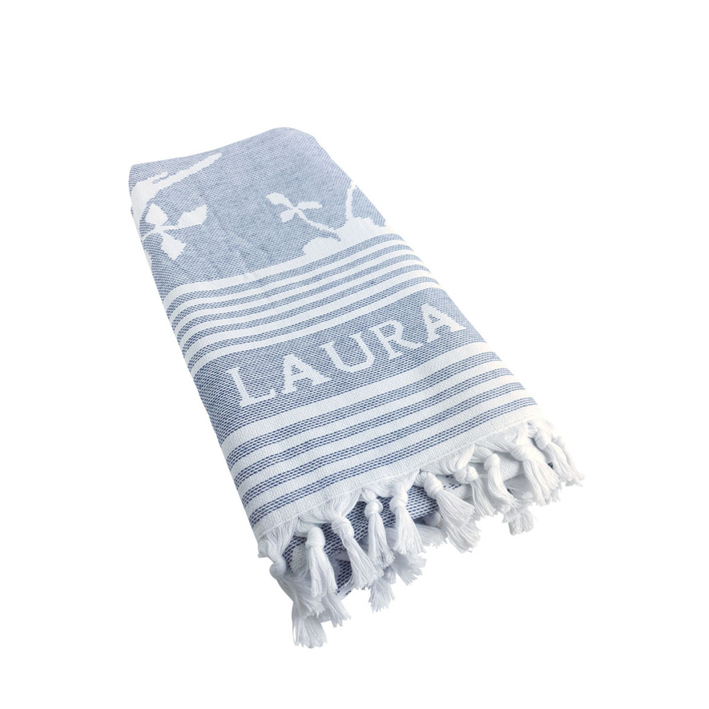 Laura Ashley Laura Ashley Hamamdoek Elveden Midnight 90x180 cm Blauw/Wit