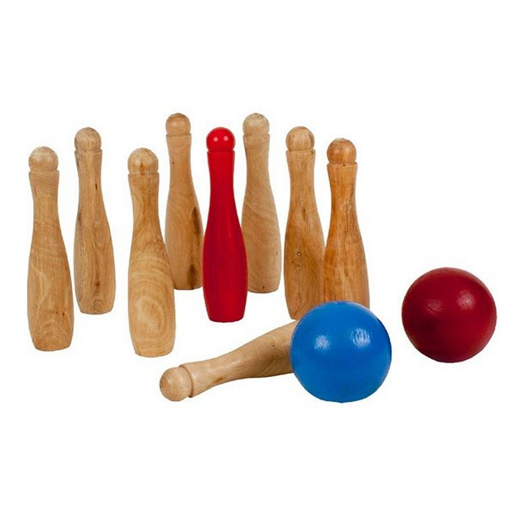 Outdoor Play Outdoor Houten Tuin Bowlingset met 9 Kegels en 2 Ballen