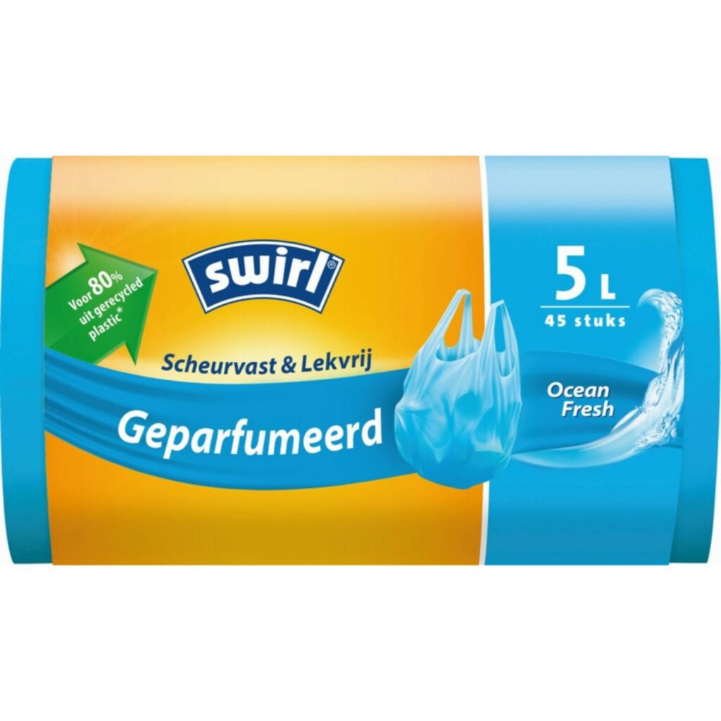 Swirl Swirl Pedaalemmerzak Geparfumeerd Ocean Fresh 5L 45 Stuks