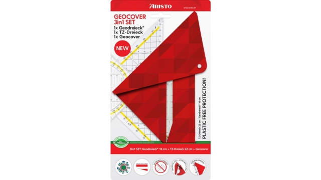 Aristo AR-18100B 3in1 Geocoverset Basic Geocover/Geodriehoek/Tekendriehoek Rood