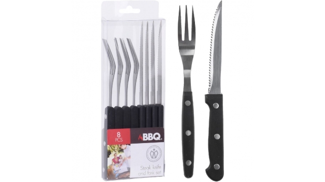 BBQ Steakmessen en Vorken 8 Stuks RVS/Zwart