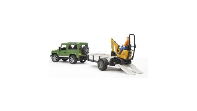 Bruder Landrover + Aanhanger met Graafmachine