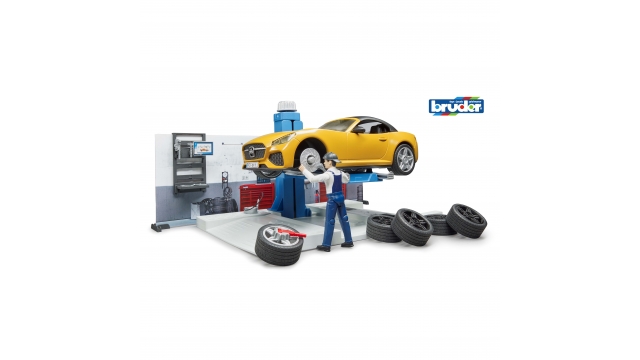 Bruder 62110 BWorld Autowerkplaats met Auto en Figuur + Accessoires