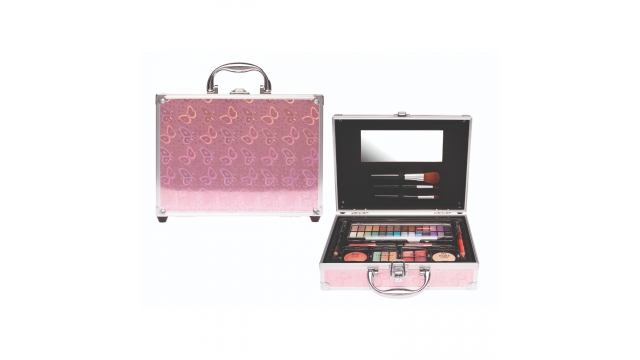 Casuelle Make-Up Koffer Holografisch Vlinderpatroon Roze