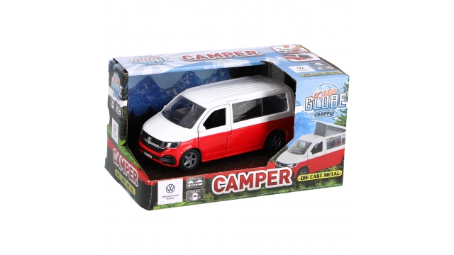 Kids Globe Traffic Die-Cast Volkswagen Transporter Camper 13.5 cm Wit/Rood