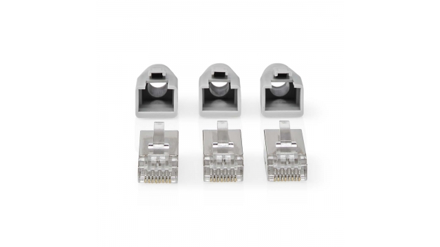 Nedis CCBW89370GY Rj45-connector Rj45 Pass Through Stevig/gesnoerd Ftp Cat6 Recht Verguld 10 Stuks Pvc Grijs / Wit / Zwart Doos