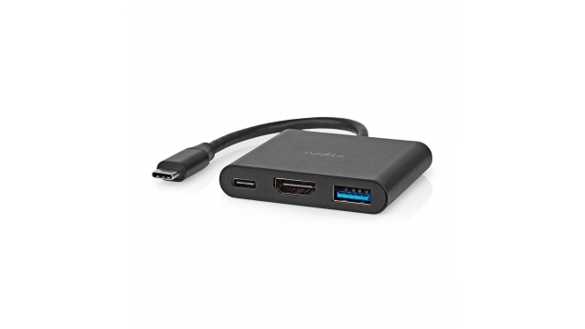 Nedis CCGB64770BK01 Usb Multi-port Adapter Usb 3.2 Gen 1 Usb-c™ Male Hdmi™ Output / Usb-a Female / Usb-c™ Female 5 Gbps 0.10 M Rond Vernikkeld Pvc Zwart Doos