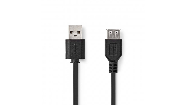 Nedis CCGL60010BK10 Usb-kabel Usb 2.0 Usb-a Male Usb-a Female 480 Mbps Vernikkeld 1.00 M Rond Pvc Zwart Label