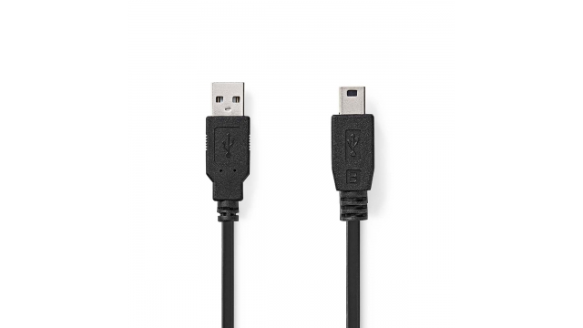 Nedis CCGL60300BK20 Usb-kabel Usb 2.0 Usb-a Male Usb Mini-b 5-pins Male 480 Mbps Vernikkeld 2.00 M Rond Pvc Zwart Label