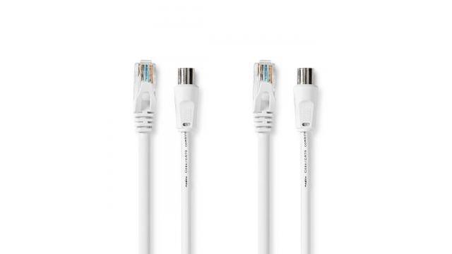 Nedis CSGL4500WT30 Coax- En Cat6-combikabel Iec (coax) Male / Rj45 Male Iec (coax) Female / Rj45 Male Vernikkeld Rg58 75 Ohm Dubbel Afgeschermd 3.00 M Rond Pvc Wit Label