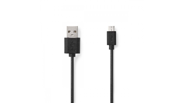 Nedis CCGL60501BK10 Usb-kabel Usb 2.0 Usb-a Male Usb Micro-b Male 7.5 W 480 Mbps Vernikkeld 1.00 M Rond Pvc Zwart Label