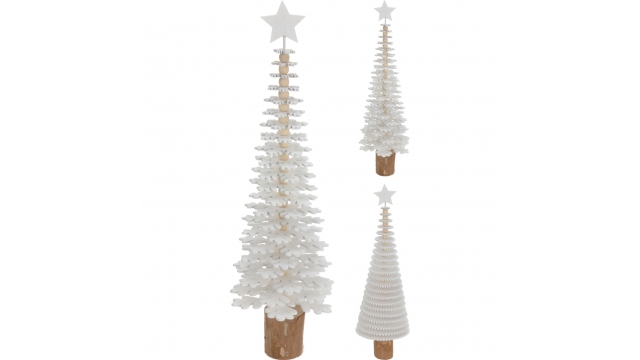 Decoratie Houten Kerstboom 12x40 cm Wit Assorti