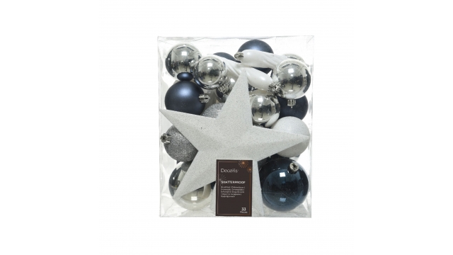 Kerstballen Mix 33 Stuks Zwart/Wit/Zilver/Kunststof