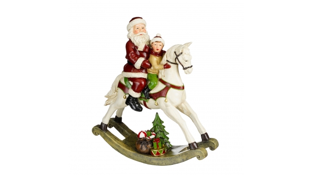 Kerts Decoratie Hobbelpaard Kerstman 27x9x30 cm