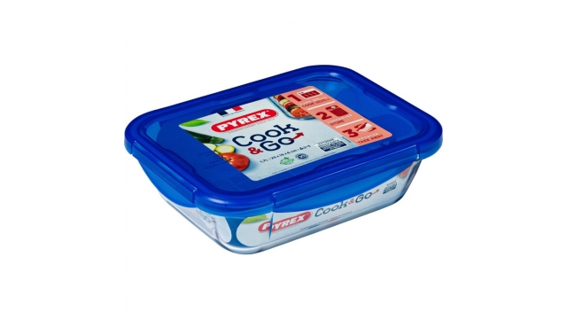 Pyrex Cook & Go Glazen Ovenschaal + Deksel 24x18x6 cm Transparant/Blauw