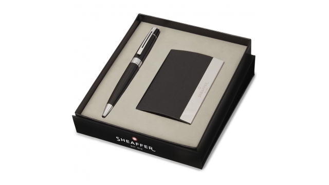 Sheaffer SF-G2931251-3 Balpen 300 M Giftset Glossy Black Chrome Plated + Visitekaarthouder