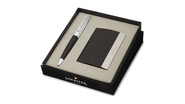 Sheaffer SF-G2931451-3 Balpen 300 M Giftset Glossy Black Chrome Plated + Visitekaarthouder