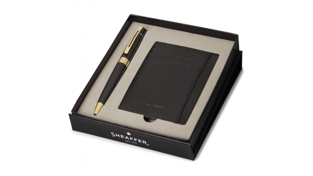 Sheaffer SF-G2932551-2 Balpen 300 M Giftset Glossy Black Chrome Gold Tone + Creditcardhouder