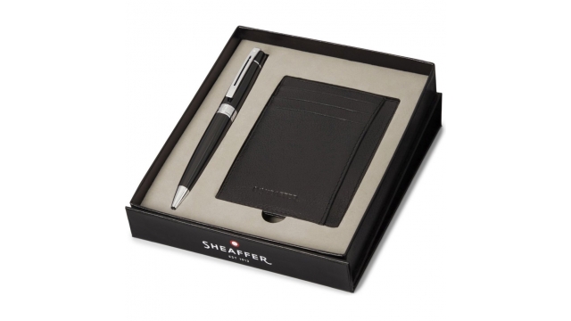 Sheaffer SF-G2931251-2 Balpen 300 M Giftset Glossy Black Chrome Plated + Creditcardhouder