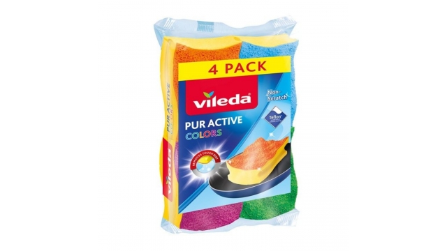 Vileda Pur Active Colors Schuursponsen 4 Stuks Blauw/Oranje/Groen/Roze